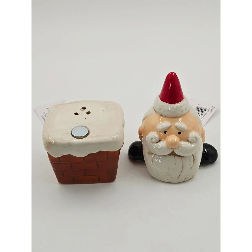 Transpac Santa in Chimney Magnetic Ceramic Salt and Pepper Shaker Set TC02622